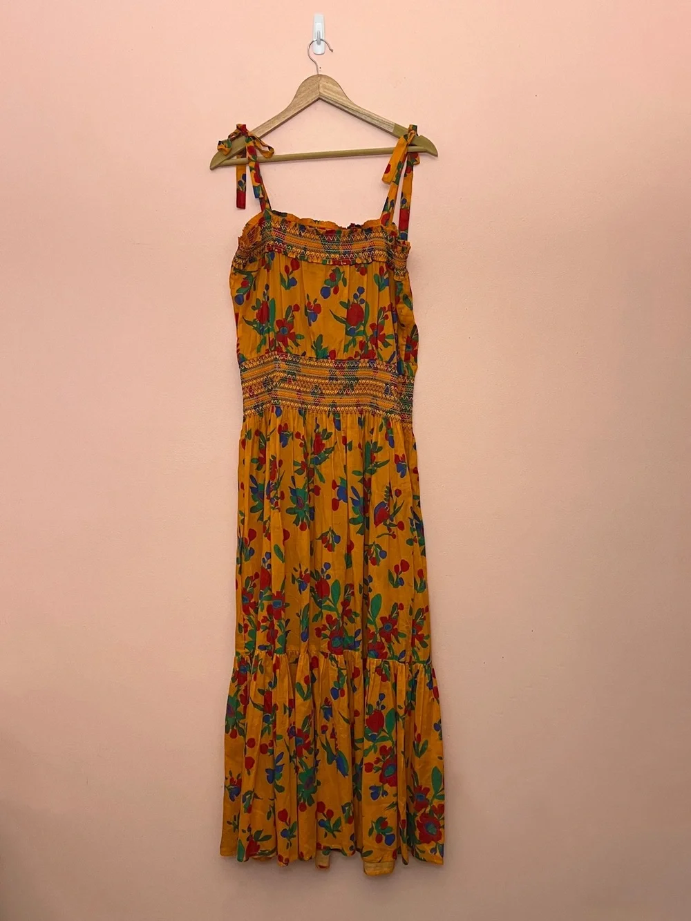 Tory Burch Colorful Resortwear Floral-Print Smocked Cotton Maxi Dress XL